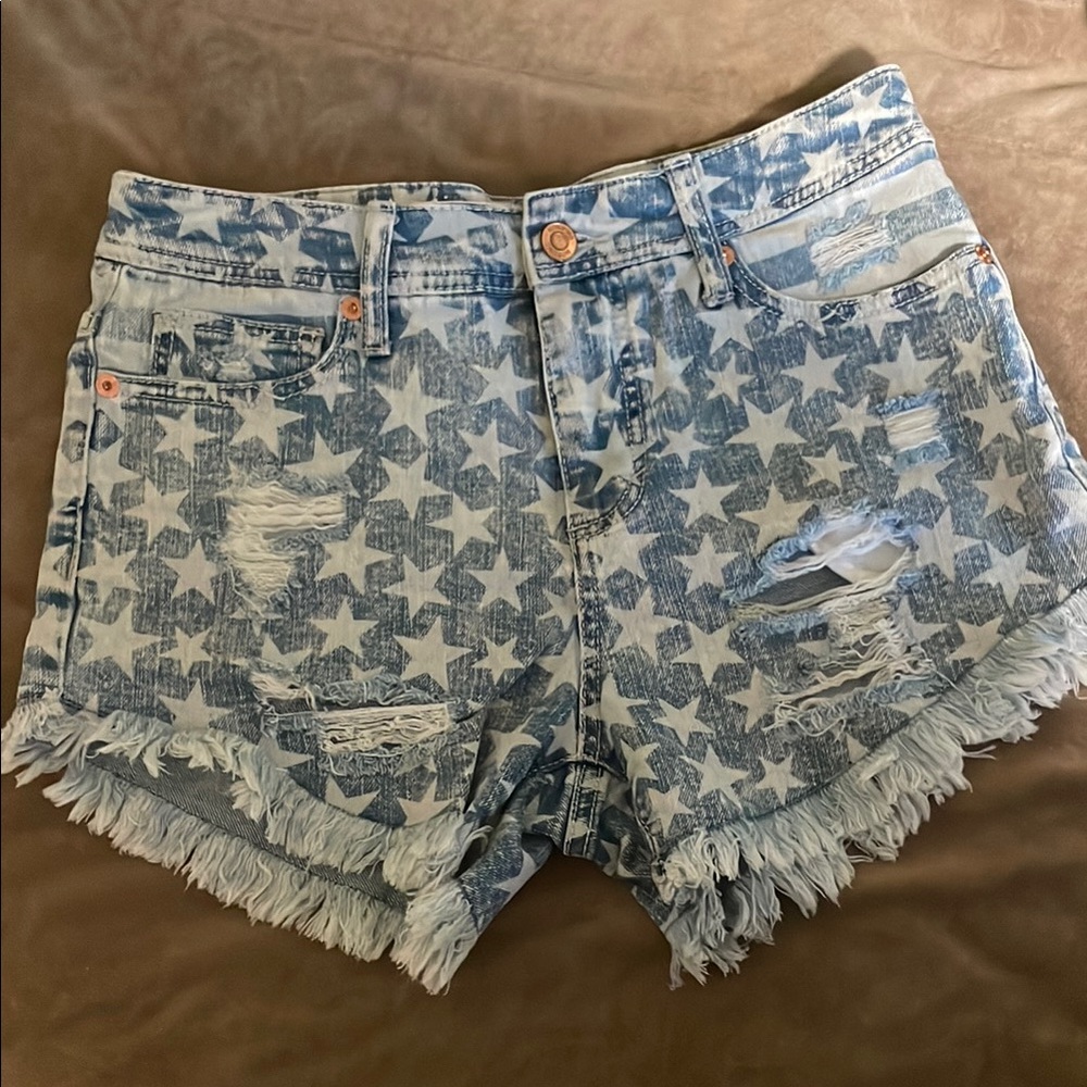 Mossimo distressed Stars and Stripes denim shorts